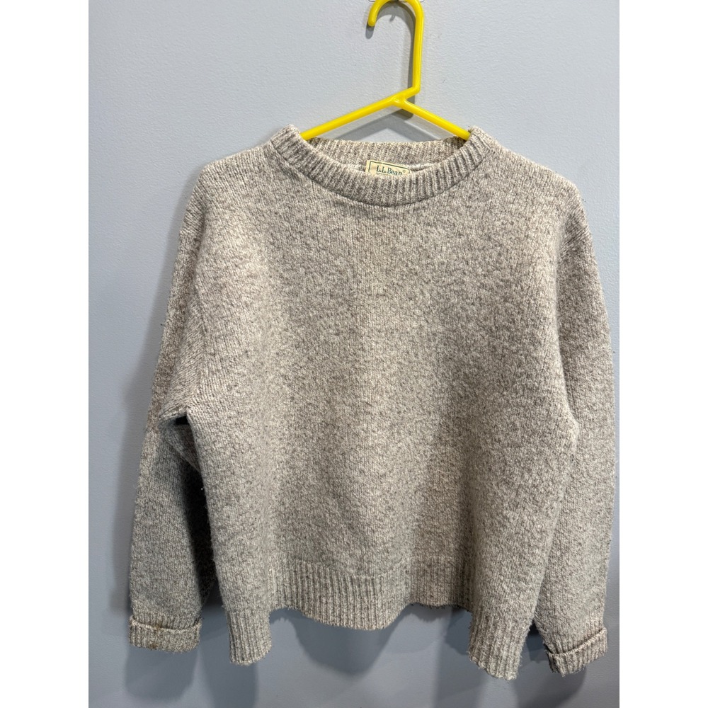 LL Bean Vintage Wool Blend Crewneck Sweater Oatmeal Marl Made in USA Mens Large